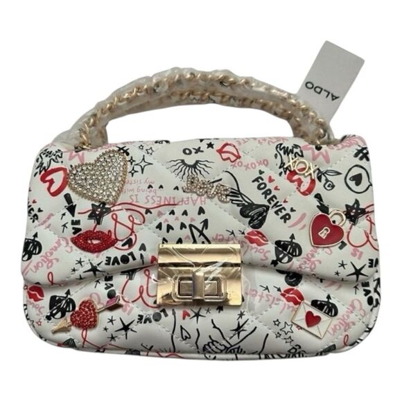 Aldo Lovesonggx Embellished Crossbody Bag Playful Love Theme Purse Multicolor - Picture 1 of 10